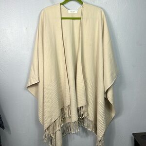 Mer Sea Always by the Sea Cream Fringe Trim Poncho One Size